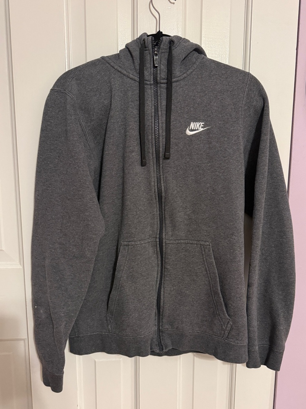 Nike Dark Gray Full-Zip Hoodie with White Logo